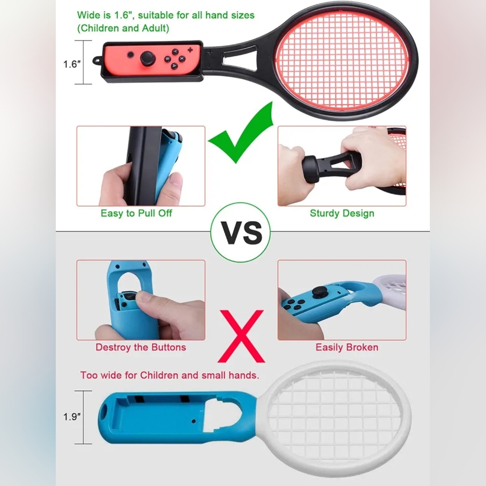 Tennis Racket for Nintendo Switch Joy-Con Tendak Tennis Racket - Picture 4 of 9